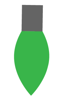 A simple illustration of a green Christmas light bulb with a gray base on a black background.