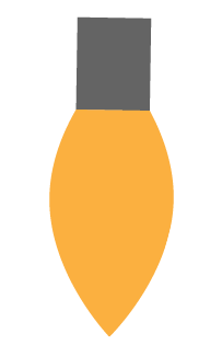A simple drawing of an orange light bulb with a gray base on a black background.
