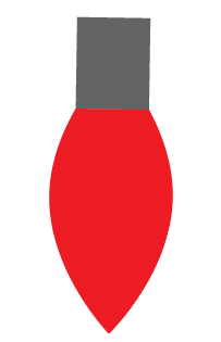 A simple drawing of a red Christmas light bulb with a gray base on a black background.